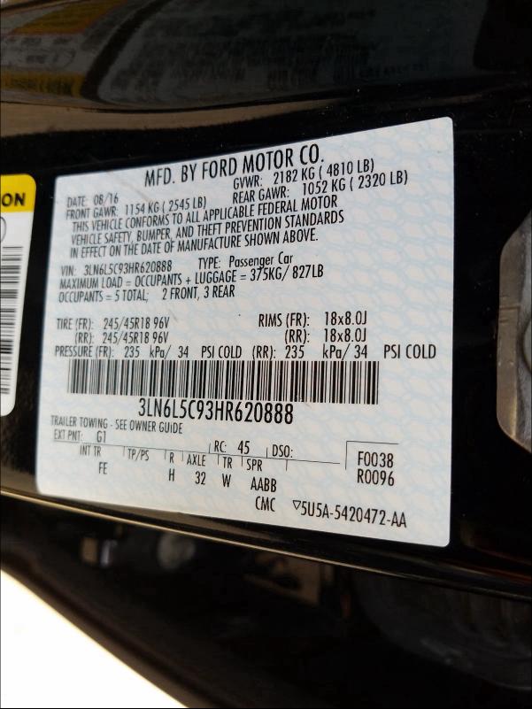 2017 LINCOLN MKZ SELECT 3LN6L5C93HR620888