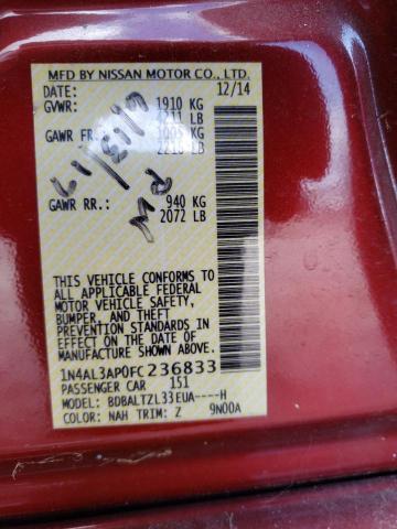 2015 NISSAN ALTIMA S/L 1N4AL3AP0FC236833