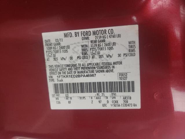 2011 FORD RANGER SUP 1FTKR1ED2BPA46987