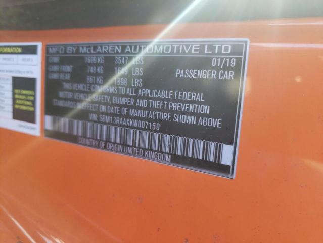 2019 MCLAREN AUTOMOTIVE 600LT SBM13RAAXKW007150