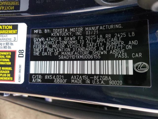 2021 LEXUS ES 250 BAS 58AD11D1XMU006155