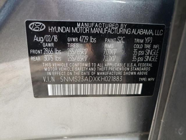 2019 HYUNDAI SANTA FE 5NMS23ADXKH021883