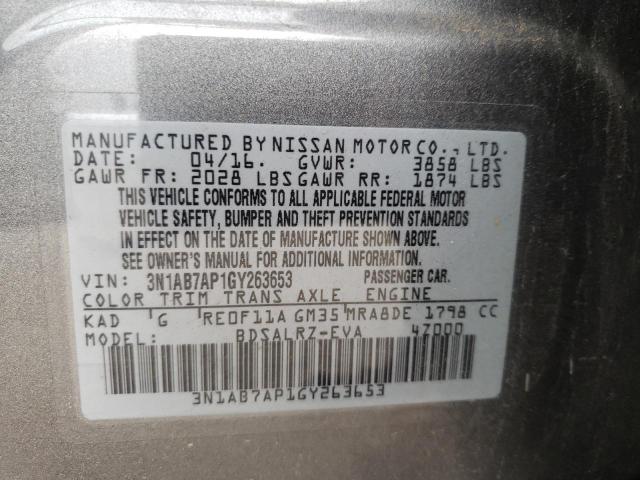 3N1AB7AP1GY263653 Nissan Sentra S 2016. Фото: 9