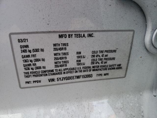 2021 TESLA MODEL Y 5YJYGDEE7MF153993