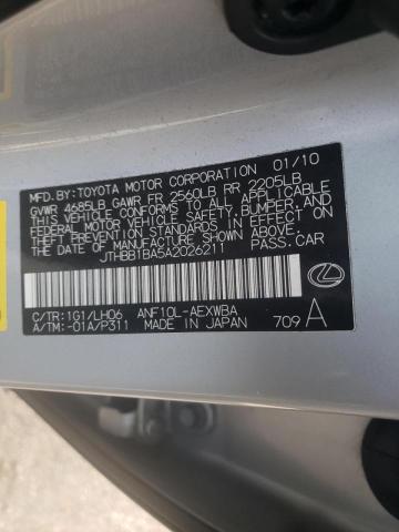 2010 LEXUS HS 250H JTHBB1BA5A2026211