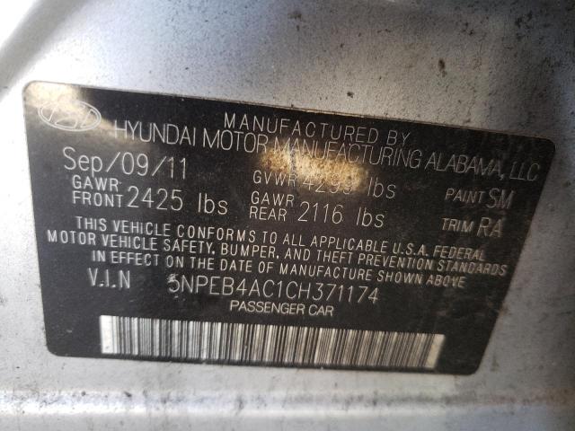 2012 HYUNDAI SONATA GLS 5NPEB4AC1CH371174