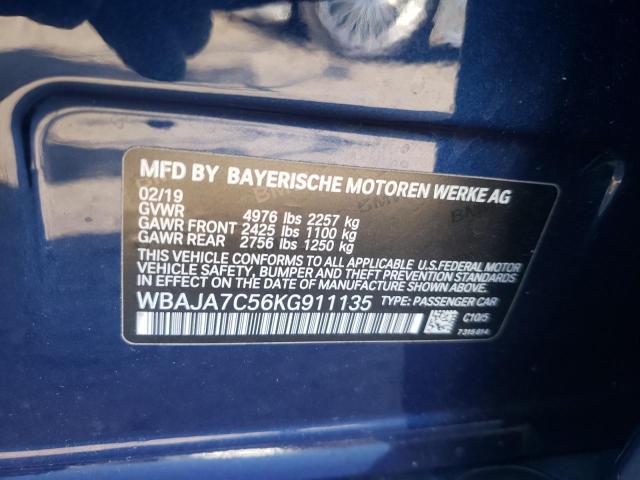 2019 BMW 530 XI WBAJA7C56KG911135