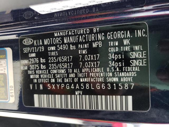 VIN: 5XYPG4A58LG631587 Auction: COPART Lot: 66100451 Location: KS - KANSAS CITY 5XYPG4A58LG631587 KIA SORENTO 2020 BLUE Photo 10