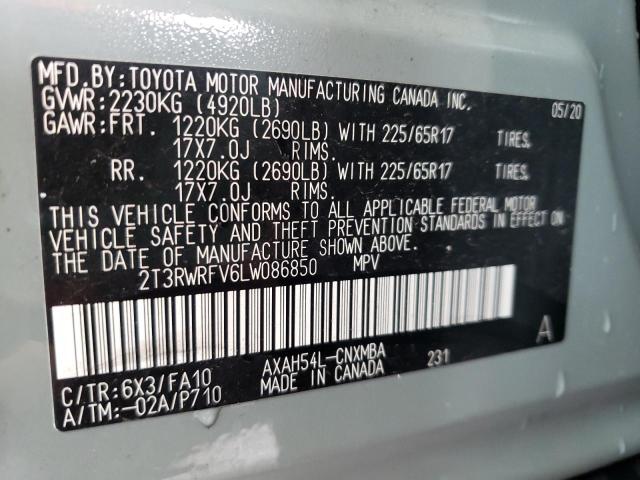 2020 TOYOTA RAV4 XLE 2T3RWRFV6LW086850