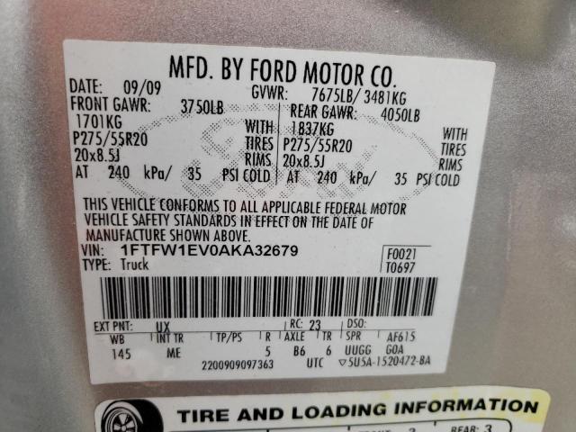 1FTFW1EV0AKA32679 Ford F150 Super 2010. Фото: 9