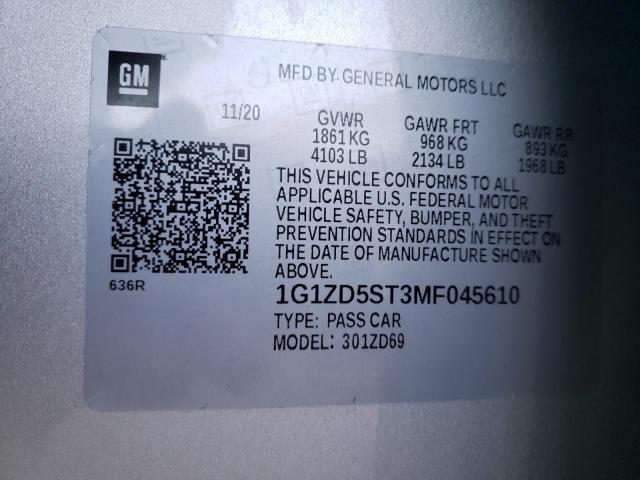 2021 CHEVROLET MALIBU LT - 1G1ZD5ST3MF045610
