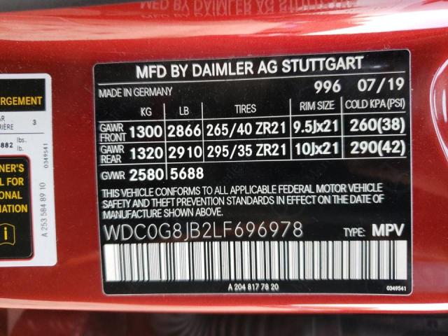 2020 MERCEDES-BENZ GLC 63 4MA WDC0G8JB2LF696978