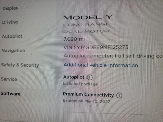 2021 TESLA MODEL Y 5YJYGDEE9MF125273