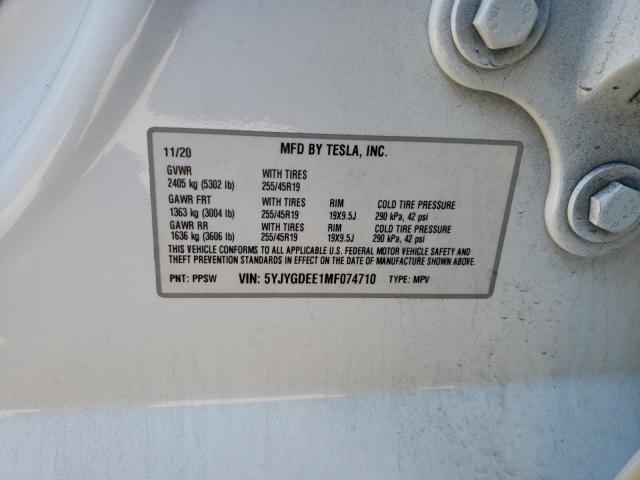 2021 TESLA MODEL Y 5YJYGDEE1MF074710
