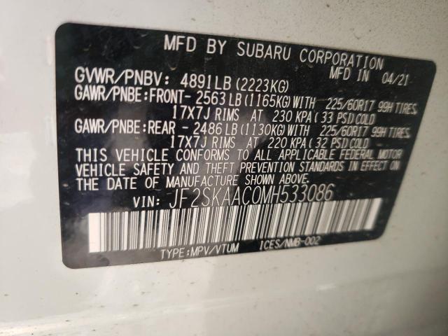 2021 SUBARU FORESTER JF2SKAAC0MH533086