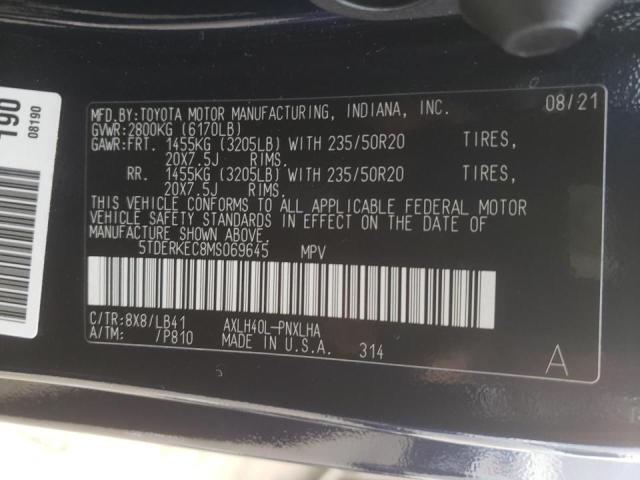 2021 TOYOTA SIENNA LIM 5TDERKEC8MS069645