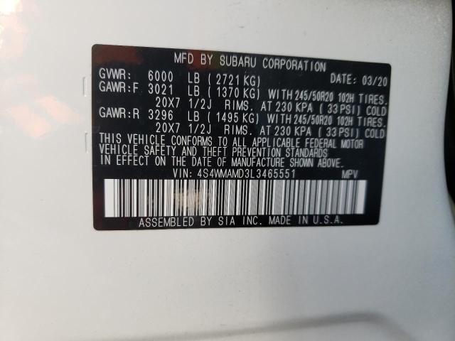 2020 SUBARU ASCENT LIM 4S4WMAMD3L3465551