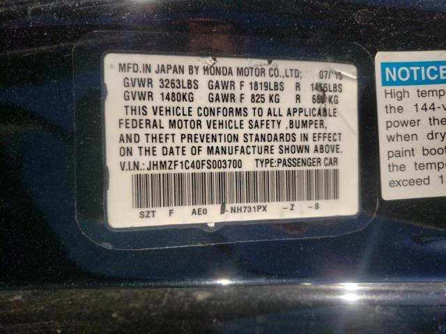 2015 HONDA CR-Z JHMZF1C40FS003700