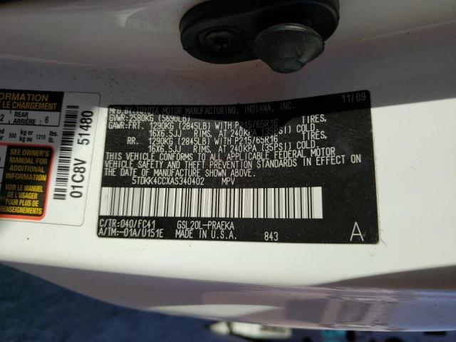 2010 TOYOTA SIENNA CE 5TDKK4CCXAS340402