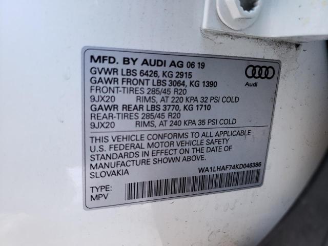 VIN WA1LHAF74KD046386 2019 Audi Q7, Premium Plus no.10