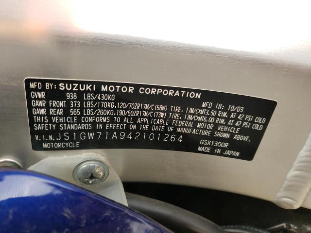2004 SUZUKI GSX1300 R JS1GW71A942101264