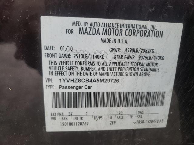 2010 MAZDA MAZDA 6 1YVHZ8CB4A5M29726