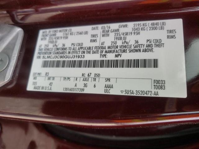 2016 LINCOLN MKC RESERV 5LMCJ3C90GUJ31933