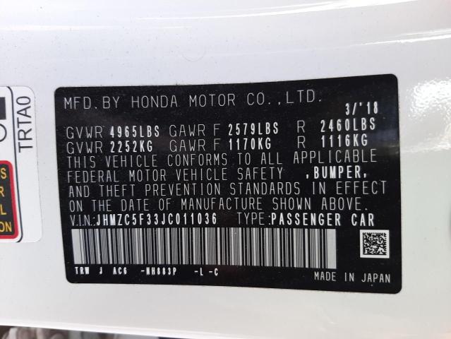 2018 HONDA CLARITY TO JHMZC5F33JC011036