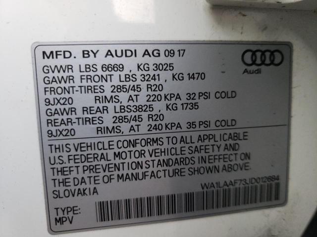 VIN WA1LAAF73JD012684 2018 Audi Q7, Premium Plus no.10