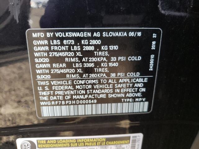 2017 VOLKSWAGEN TOUAREG WO WVGRF7BP3HD000549