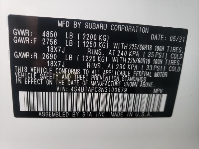 2022 SUBARU OUTBACK TO 4S4BTAPC3N3100679
