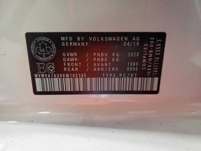 2019 VOLKSWAGEN GOLF R WVWVA7AU6KW165385