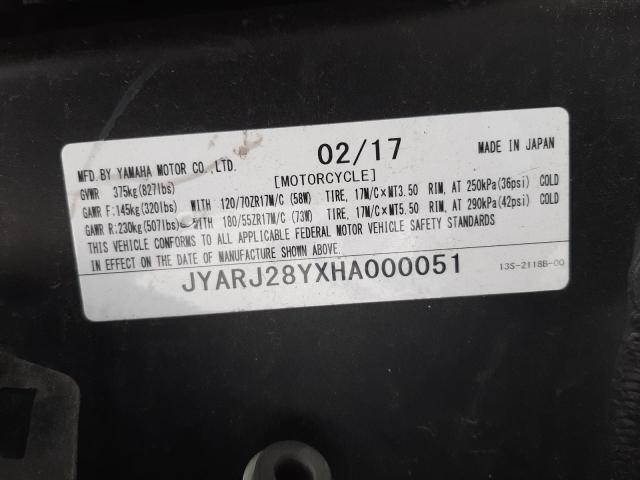 2017 YAMAHA YZFR6 C JYARJ28YXHA000051