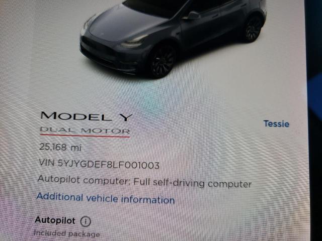 2020 TESLA MODEL Y 5YJYGDEF8LF001003