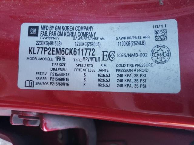 2012 CHEVROLET ORLANDO LT KL77P2EM6CK611772