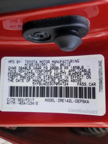 2012 TOYOTA COROLLA S 5YFBU4EE9CP054724