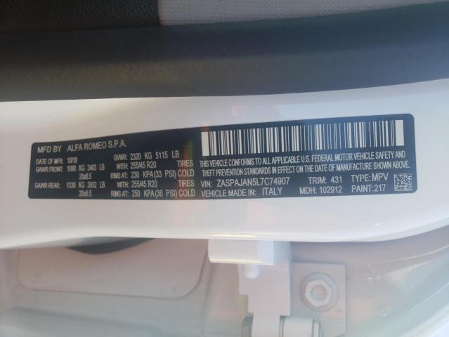 2020 ALFA ROMEO STELVIO ZASPAJAN5L7C74907