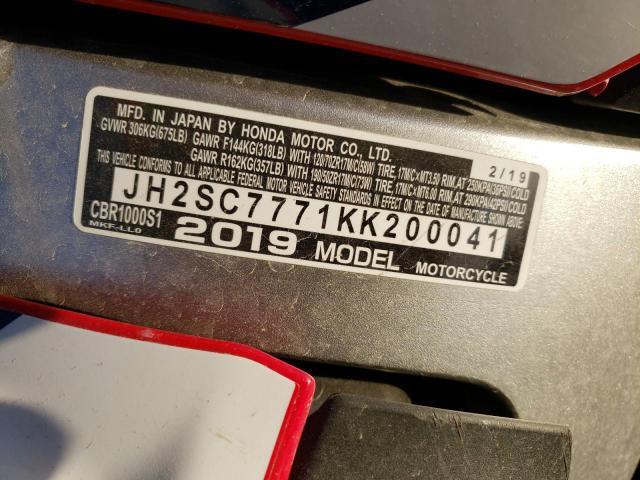 2019 HONDA CBR1000 S JH2SC7771KK200041