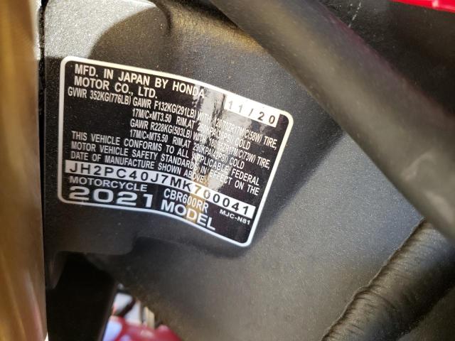 2021 HONDA CBR600 RA JH2PC40J7MK700041