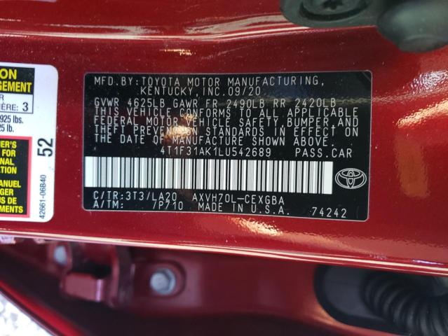 2020 TOYOTA CAMRY XLE 4T1F31AK1LU542689