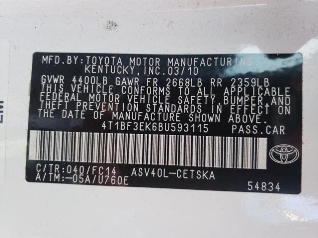 2011 TOYOTA CAMRY AUTO 4T1BF3EK6BU593115