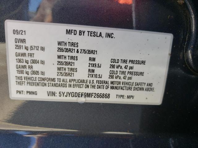 2021 TESLA MODEL Y 5YJYGDEF9MF266868