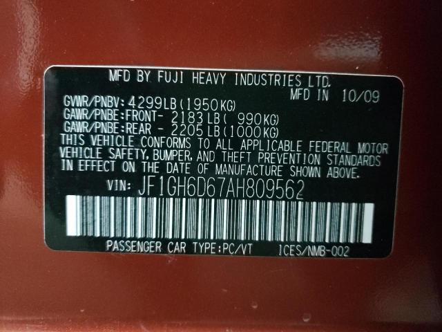 2010 SUBARU IMPREZA OU JF1GH6D67AH809562