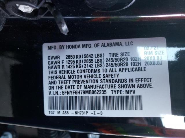 2021 HONDA PILOT BLAC 5FNYF6H79MB062235