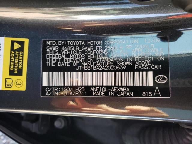 2010 LEXUS HS 250H JTHBB1BA2A2020639