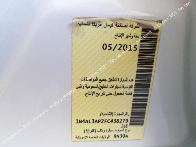 VIN: 1N4AL3AP2FC438279 Auction: COPART UAE Lot: 66714391 Location: DUBAI INDUSTRIAL CITY - DUBAI 1N4AL3AP2FC438279 NISSAN ALTIMA 2015 WHITE Photo 11