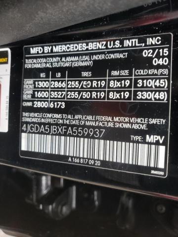 2015 MERCEDES-BENZ ML 350, 4JGDA5JBXFA559937 - 10