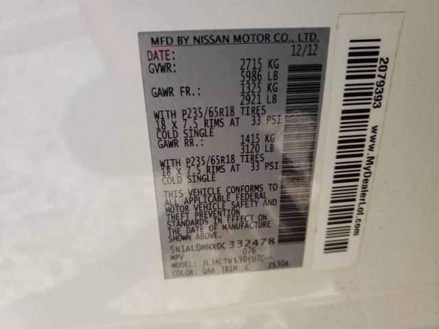 2013 INFINITI JX35 5N1AL0MNXDC332478