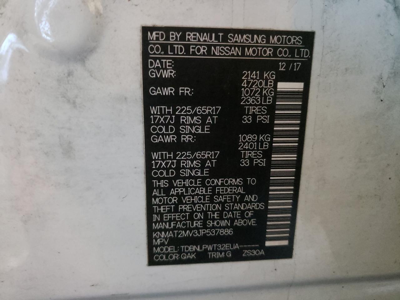 KNMAT2MV3JP537886 NISSAN All Models 2018