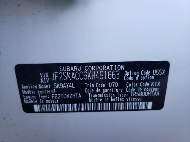 2019 SUBARU FORESTER JF2SKACC6KH491663